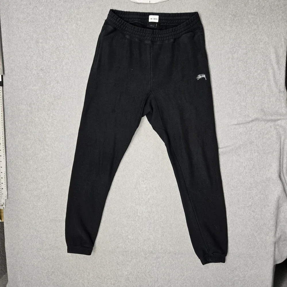 Stussy Men Activewear Pants M Black Embroidered Sweatpants Fleece READ